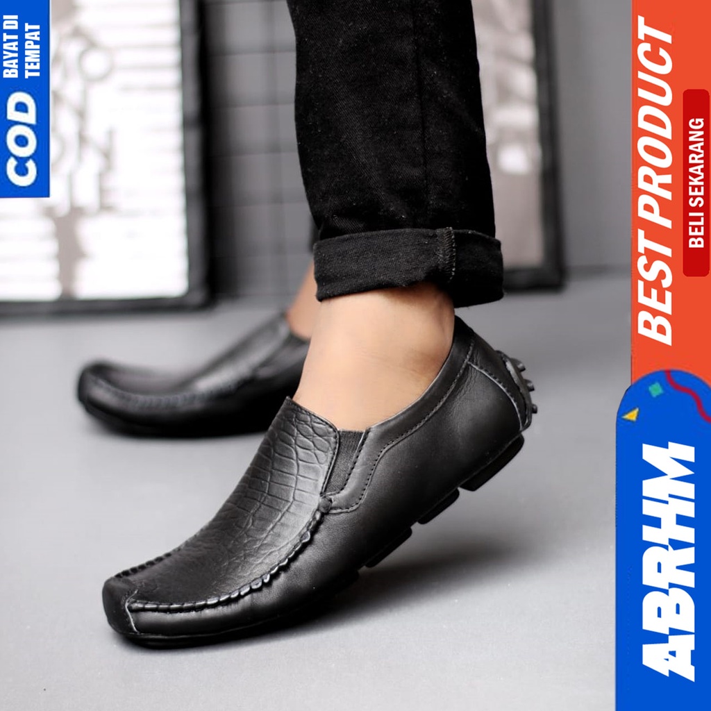 Sepatu Formal Pria Kulit Asli Casual Kerja Kantor Hitam Abrhm Asbuol