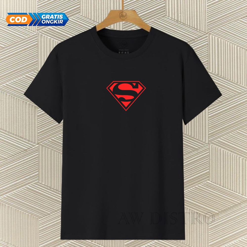 COD Baju Kaos Distro Superhero Text Merah Premium Quality Lengan Pendek