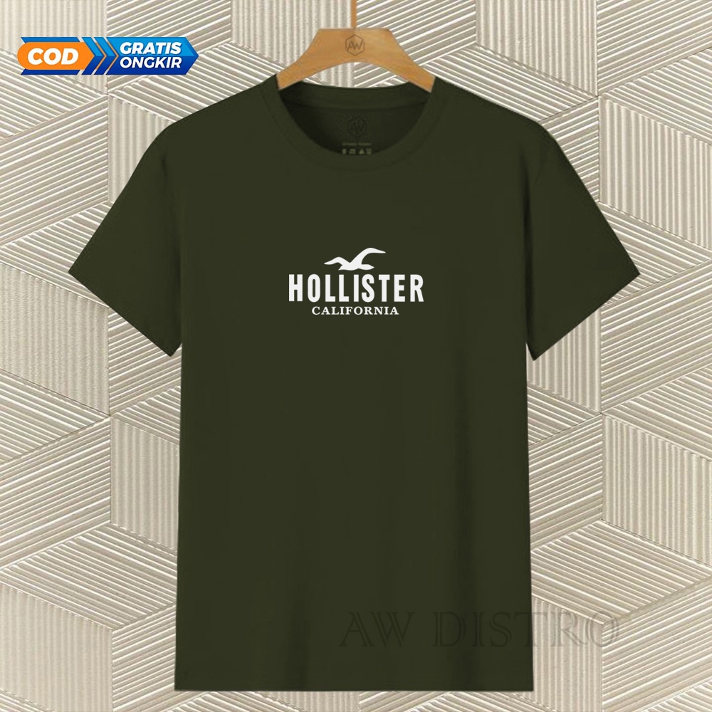 COD Baju Kaos Distro HOLLISTER Texs Putih Premium Quality Lengan Pendek