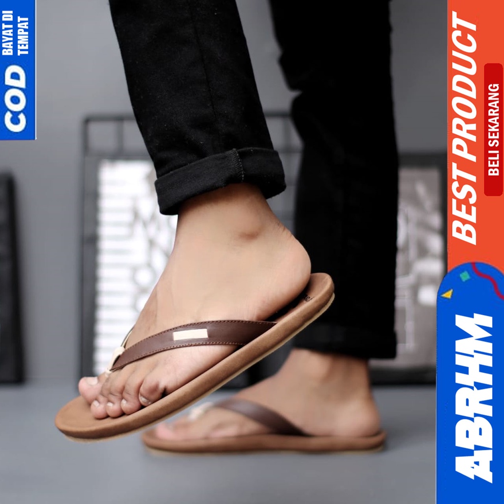 Sandal Jepit Pria Sendal Japit Pria Kulit Asli Terbaru Kekinian Abrhm