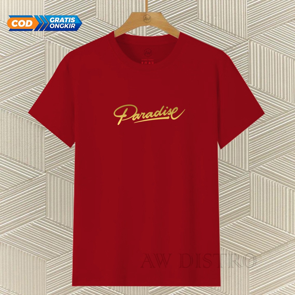 COD Baju Kaos Distro PARADISE Texs Gold Premium Quality Lengan Pendek