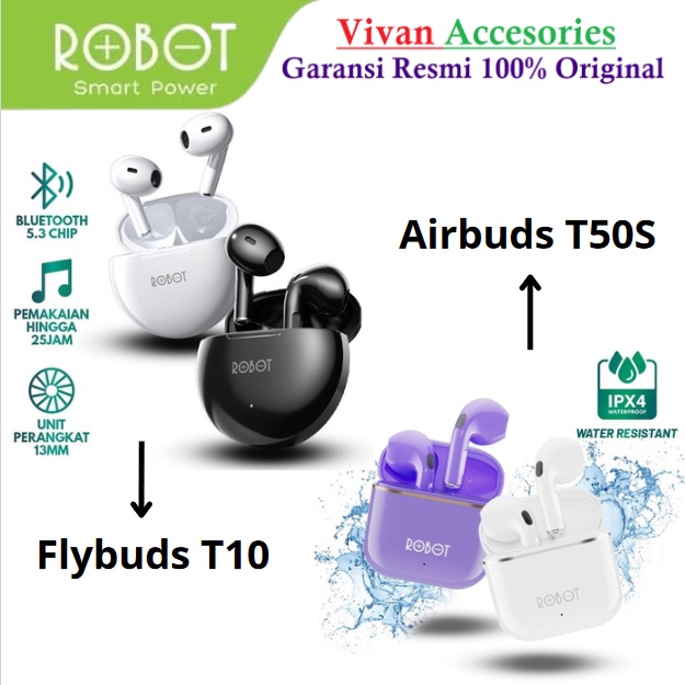 ROBOT Airbuds T50 &amp; Flybuds T10 Wireless Bluetooth Earphone TWS Earphone original