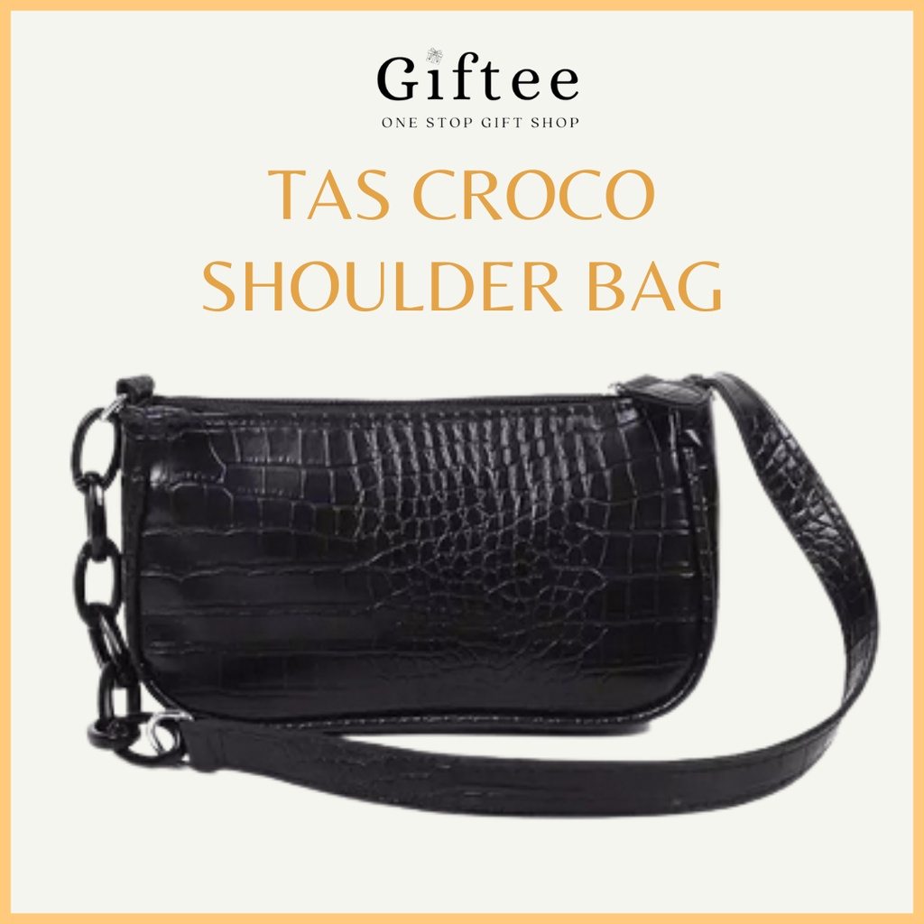 TAS WANITA CROCO SHOULDER BAG SLING BAG MOTIF KULIT BUAYA CROCO BAG RANTAI SELEMPANG BAHU TEBAL FASH