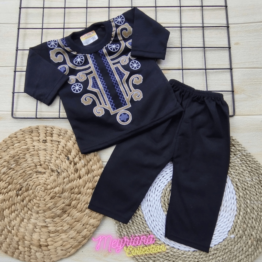 Setelan Koko Bayi Baju Muslim Bayi Seri Warna Hitam Usia 0-5 Bulan Meyriana Collection