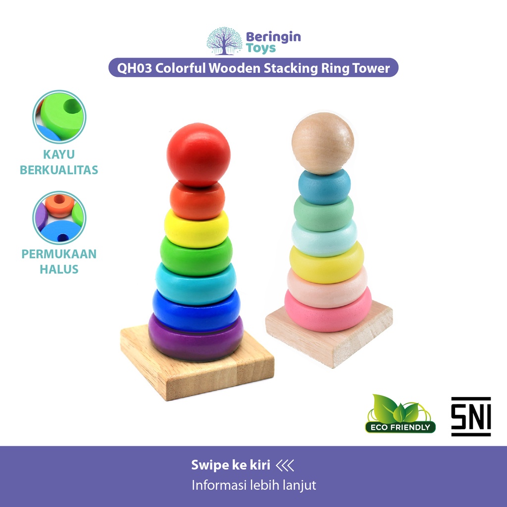 Beringin Toys / Mainan Edukasi Anak Rainbow Tower / Mainan Menara Donat Kayu / Menara Pelangi / Main