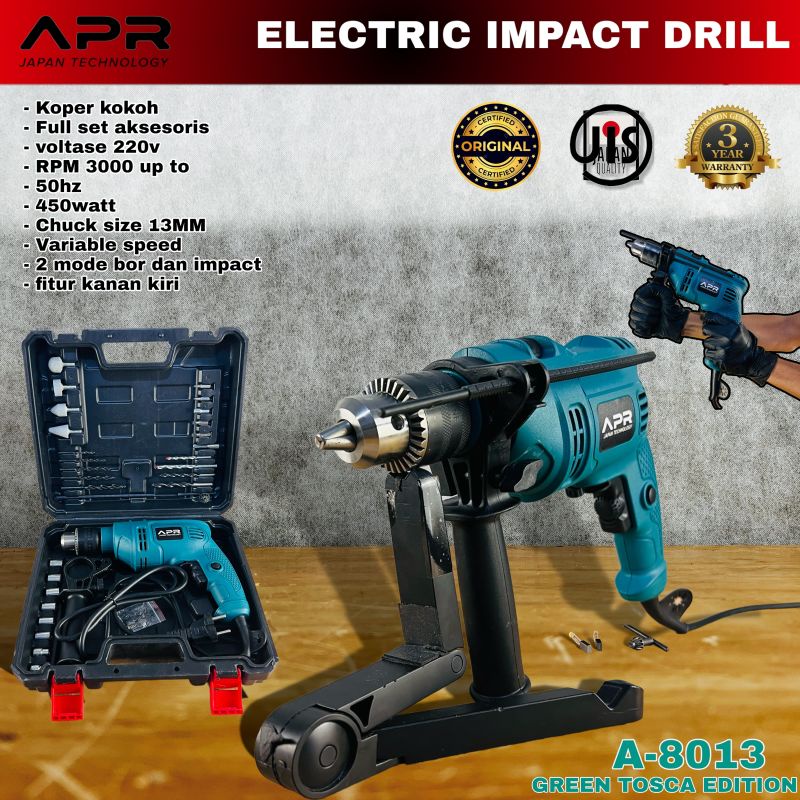 APR 8013  bor 13mm impact drill fullset koper bonus accecoris