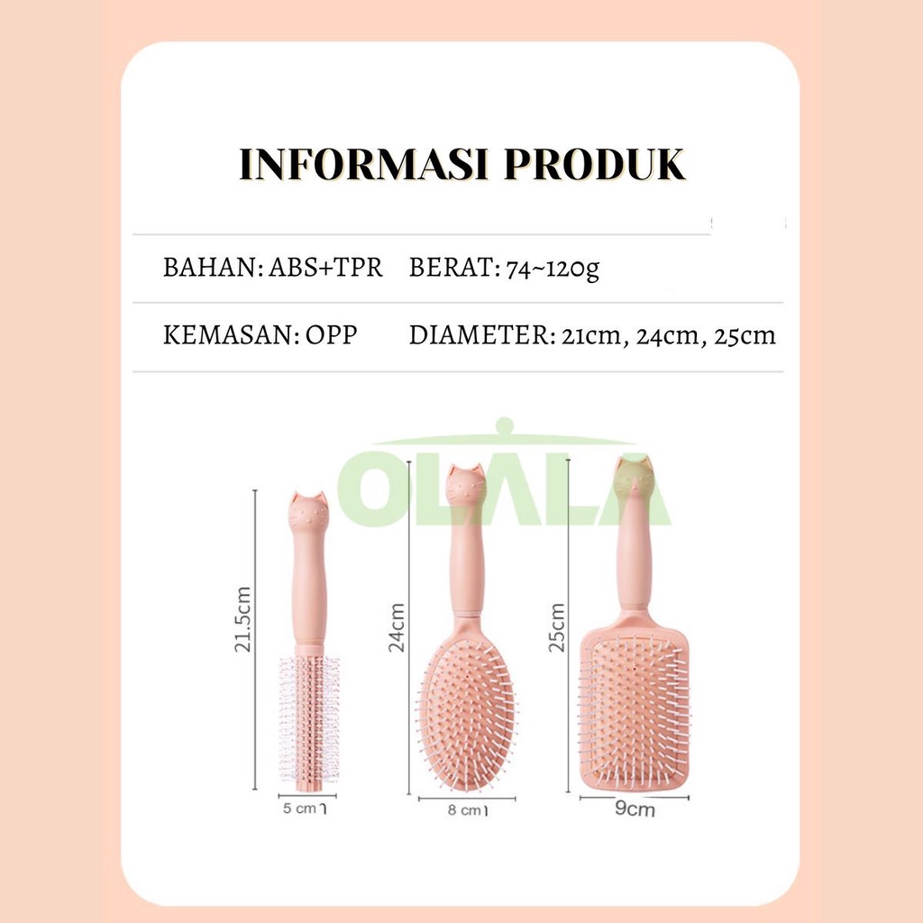 SISIR PIJAT RAMBUT ANTI KUSUT SISIR OVAL / PETAK / BLOW OLL-BTS1501 / OLL-BTS1502 / OLL-BTS1503