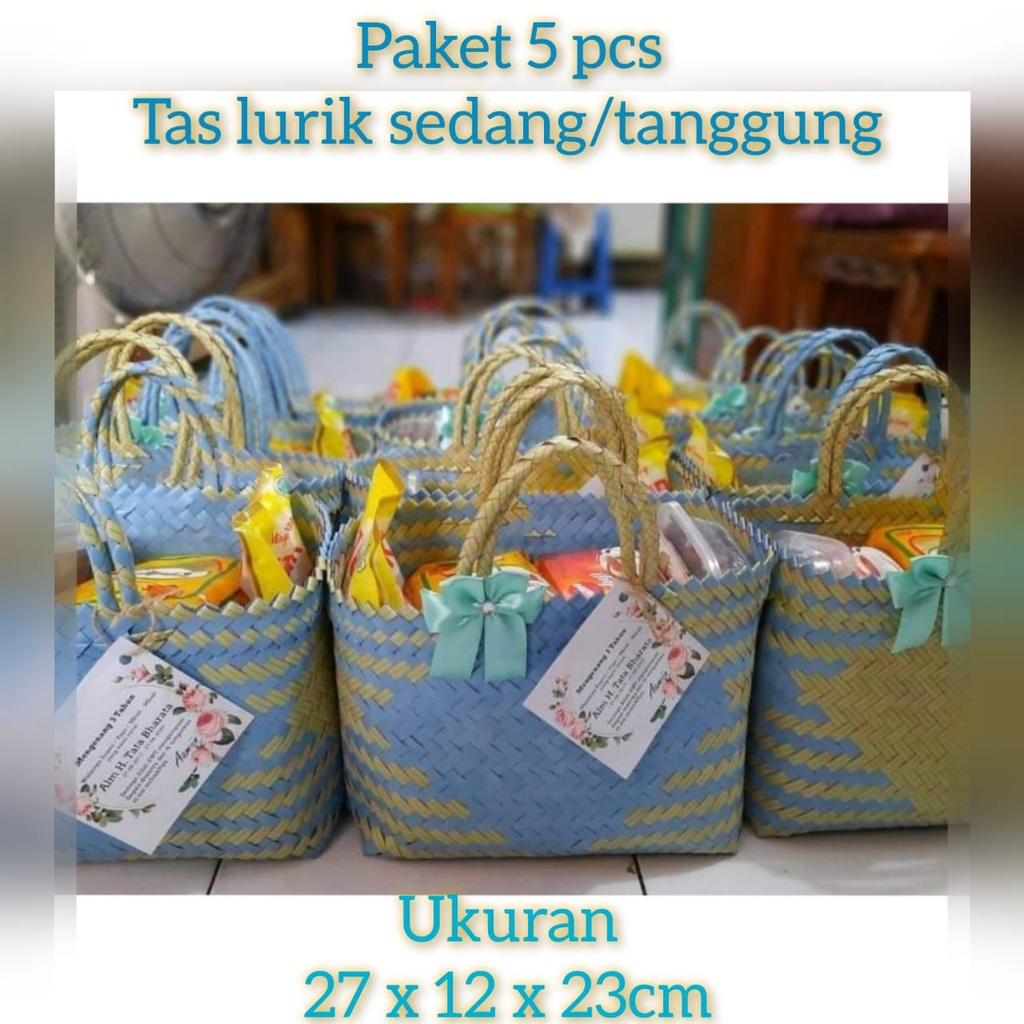Tas Lurik anyaman ngawi 5pcs plastik ukuran sedang medium hampers lebaran hajatan
