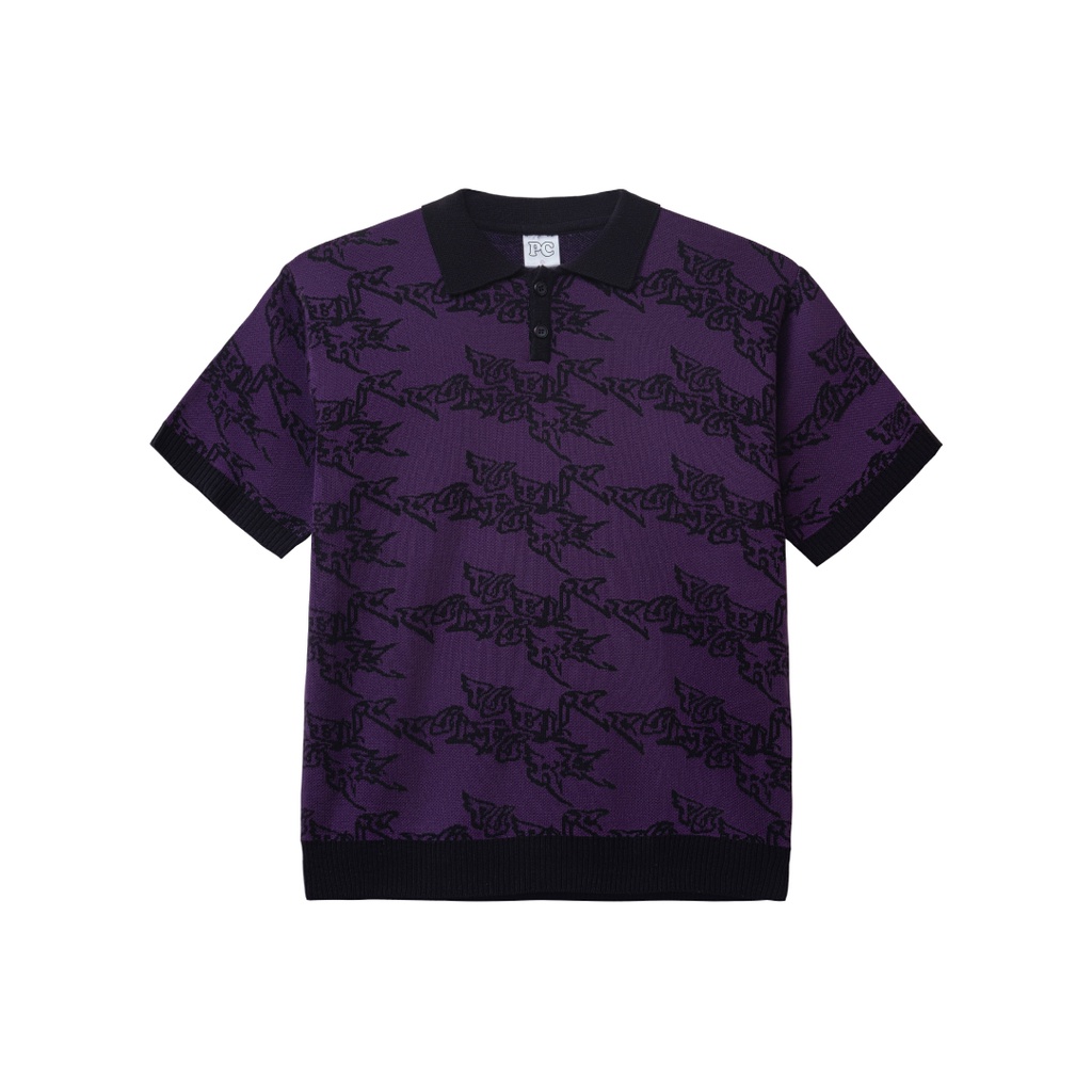 Public Culture - Bombing Knit Polo - Dark Purple / Black