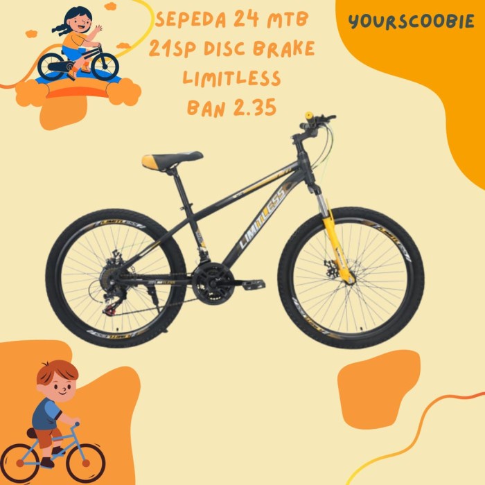 Terlaris Sepeda Gunung 24 Mtb Limitlees Disc Brake Ban 2.35 Sepeda Gunung