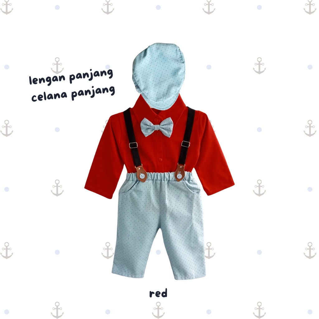 setelan jumper anak laki laki baju anak balita baby 6 12 bulan jumper set anak baru lahir jumper suspender baby gentleman polkadot suspender JUMPER SET