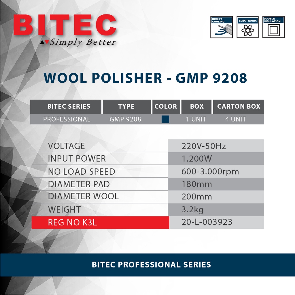 BITEC - PENGKILAP MOBIL / WOOL POLISHER - GMP 9208 - GARANSI RESMI 1 THN