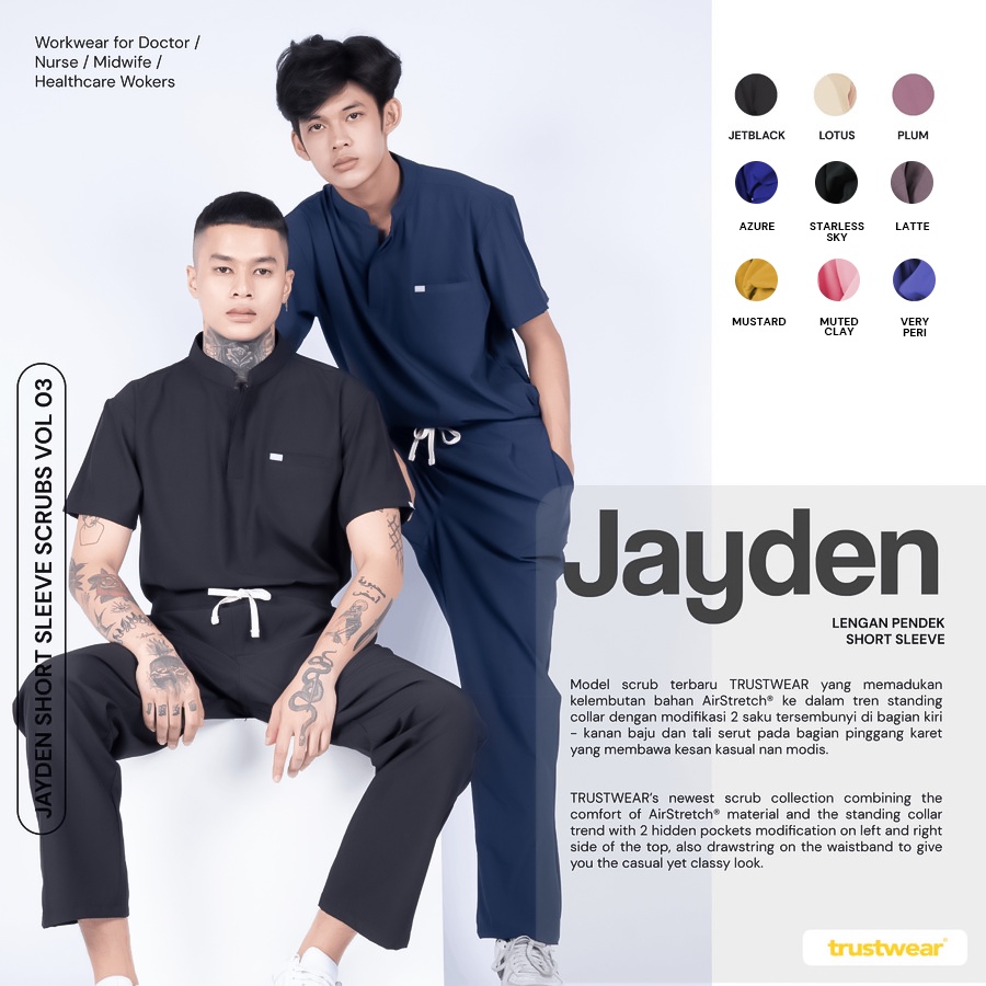 [Scrubs Jayden] Doctor's Scrub/Set Baju Celana Jaga OKA OK Perawat/Dokter Lengan Pendek III