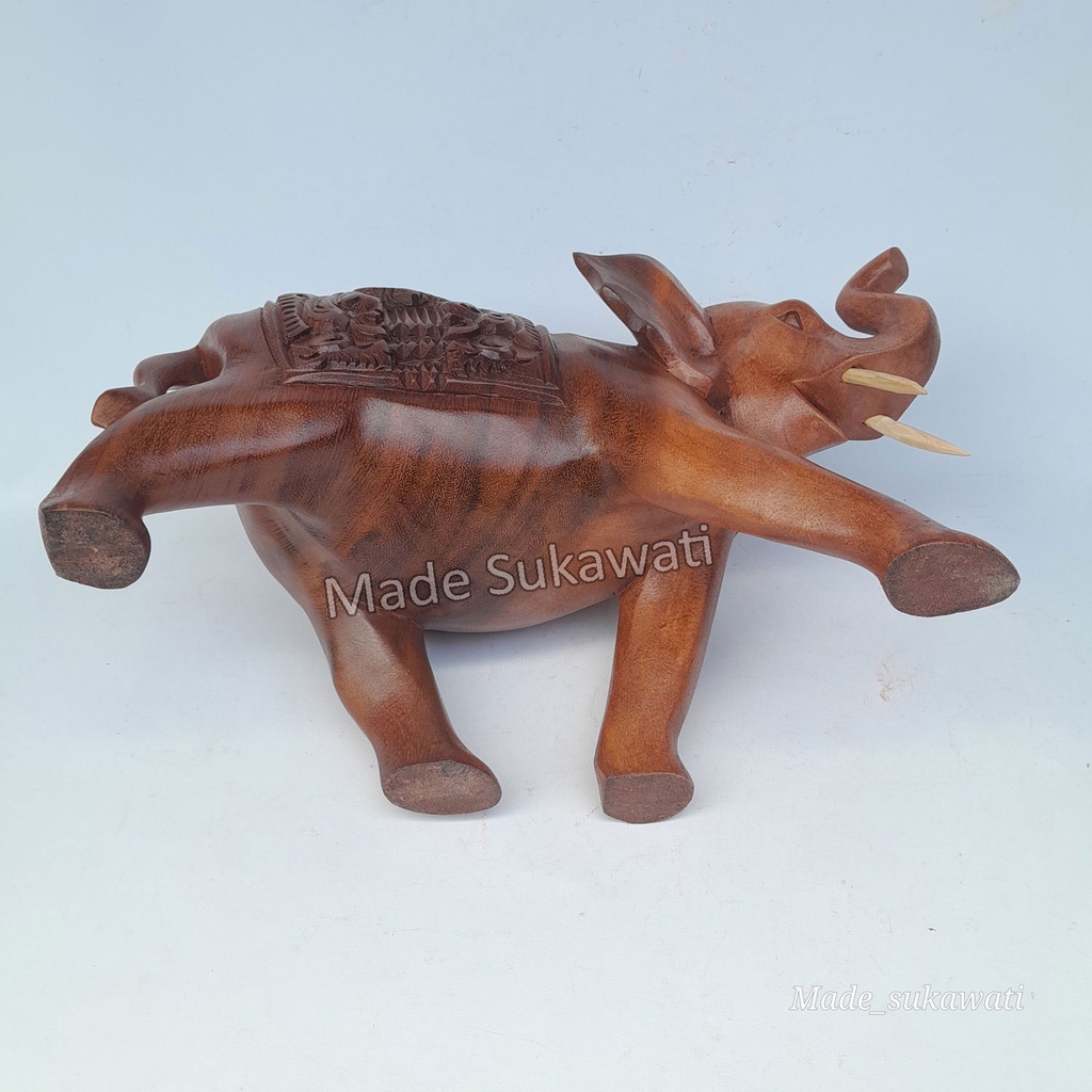 Kerajinan patung kayu Gajah berjalan panjang 30cm tinggi 20cm ukiran kayu handmade bali