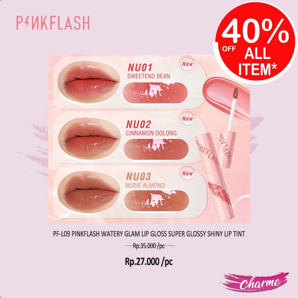 (READY &amp; ORI) Pinkflash Pink Flash Watery Glam Lip Gloss Shiny Lip Tint L09 L 09