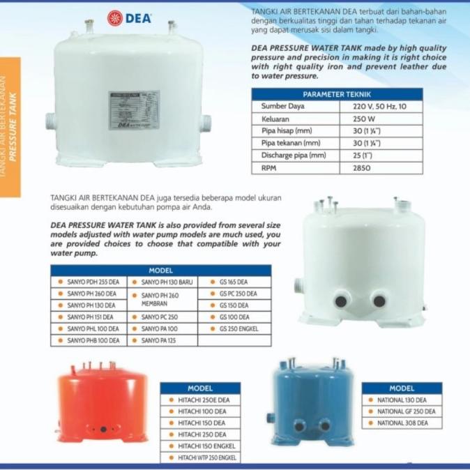 Sparepart Pressure Tank Sanyo Ph255 Merk Dea