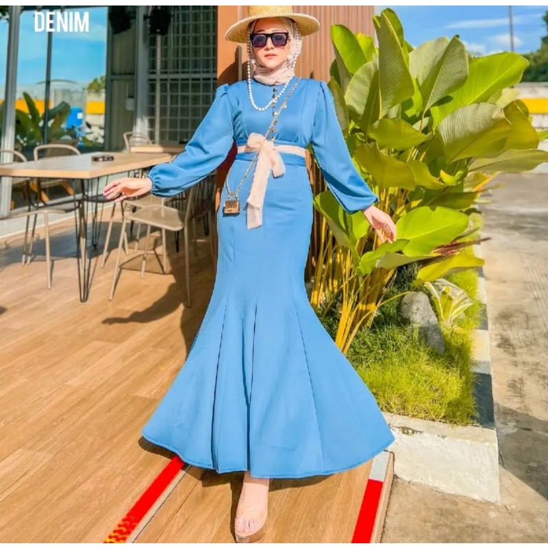 Dress Zaskia Scuba Terbaru Gamis Lebaran Mermaid Dres Duyung Kombinasi Organza