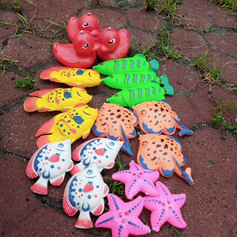 Set Mainan Pancing Magnet Anak Isi 18 Pcs Ikan Bebek Bintang Laut Warna-Warni
