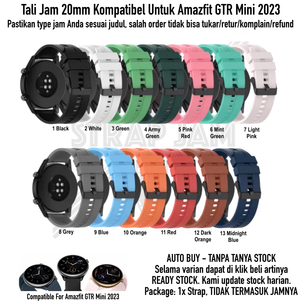 T2E 20mm Tali Jam Smartwatch Amazfit GTR Mini 2023 - Strap Rubber Silikon Buckle Hitam