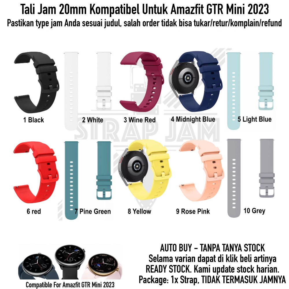 PWK Tali Jam Tangan Amazfit GTR Mini 2023 - Strap 20mm Silikon Rubber Cerah