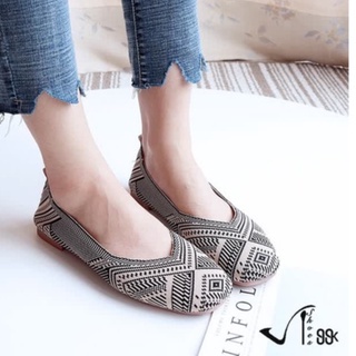 [CLEARANCE] Korean Wide Fit Ballerina Flat Shoes Slip On Knit Sepatu Flat Knit Rajut Wanita 5245 (36-40)