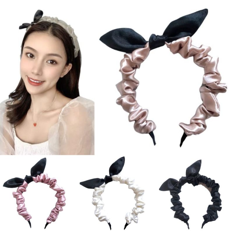 Bando Korea Scrunchie Ruffle Pita Satin Bahan Halus Lembut Bando Besi Bando Impor