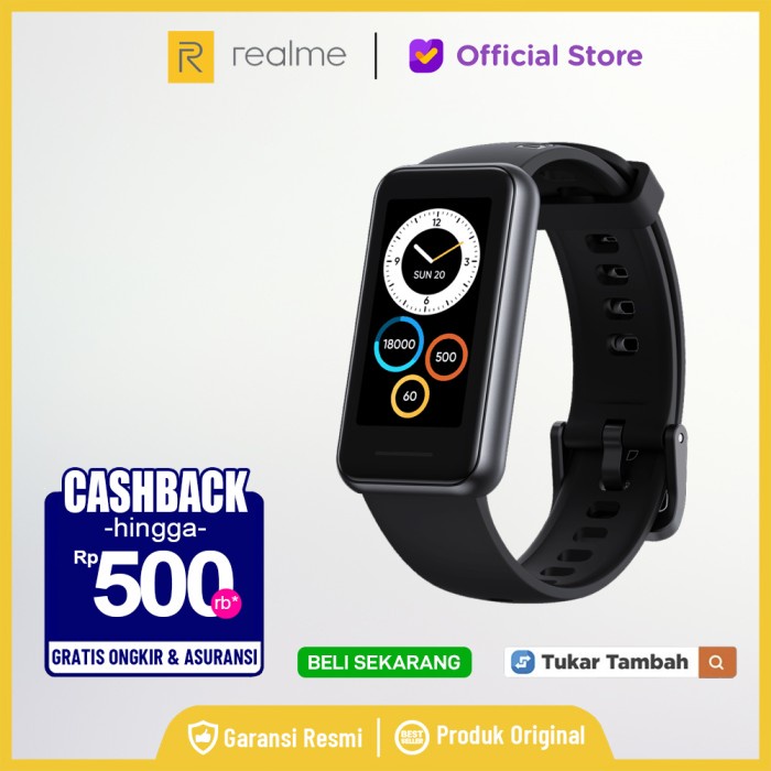 Realme Band 2 Smart Watch Large Color Display & Blood Oxygen Resmi -