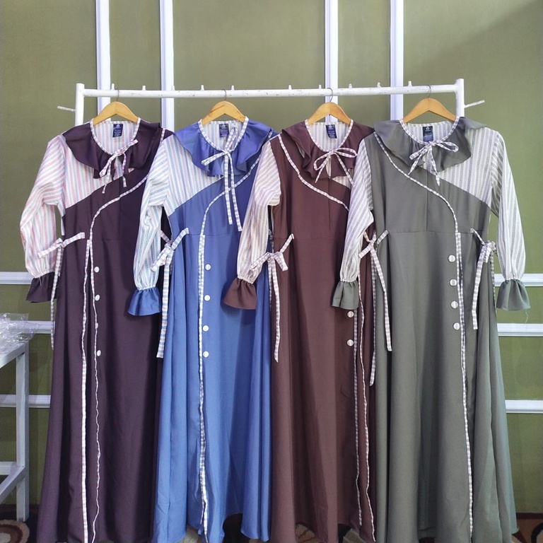 Ready Stock ✅ Maxi Dress Gamis Wanita 2022 Ravania Dress Mix Salur Simple Ori By Alesyana Viola Hija