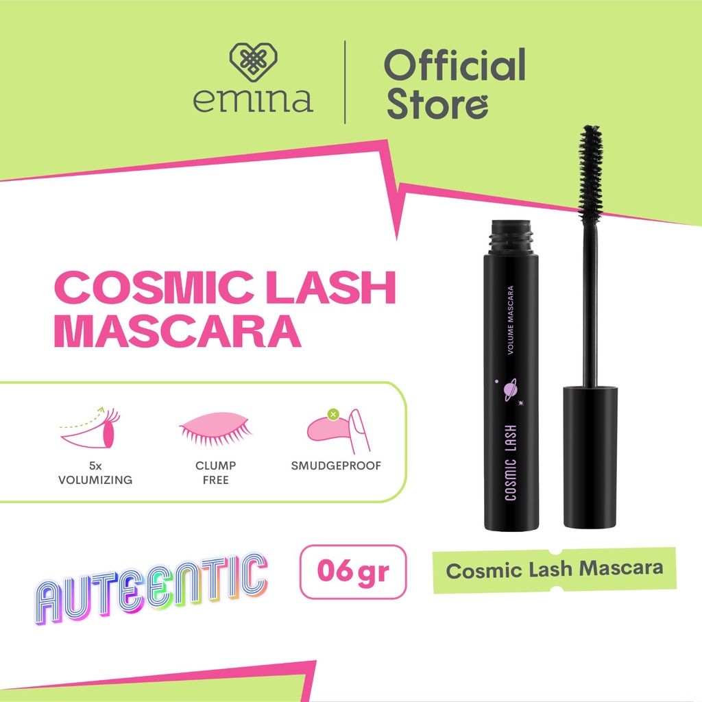 NEW! Emina Cosmic Lash Volume Mascara 6g - Mascara tahan hingga 12 jam, Waterproof, Smudgeproof, Anti Gumpal, 5x Volume Booster, Mudah Dibersihkan