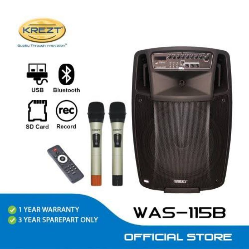 SPEAKER PORTABLE KREZT WAS115B SPEAKER 15 INCH BLUETOOTH WAS 115B