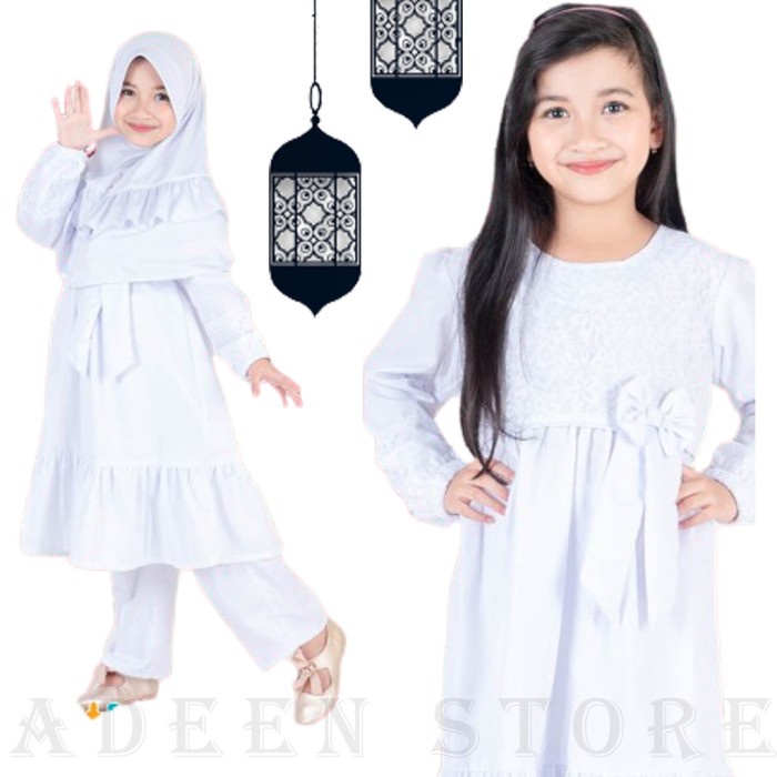 PROMO GROSIR JAKSEL | SETELAN GAMIS PUTIH ANAK PEREMPUAN ANAK 1-12 TAHUN - PUTIH, 3 THN ELEGAN KEKIN