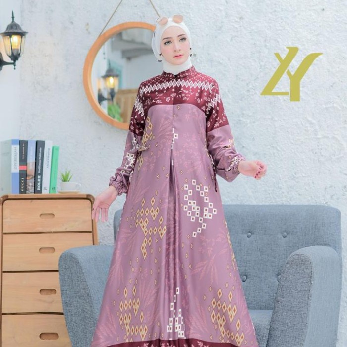 PROMO GAMIS WANITA MUSLIM MAXMARA LUXURY PREMIUM MOTIF TERBARU - MAROON, M ELEGAN TERBARU TERBARU TR