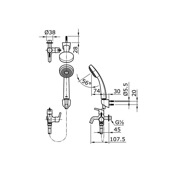 Kran Cabang + Hand Shower Set TOTO TX423MEB