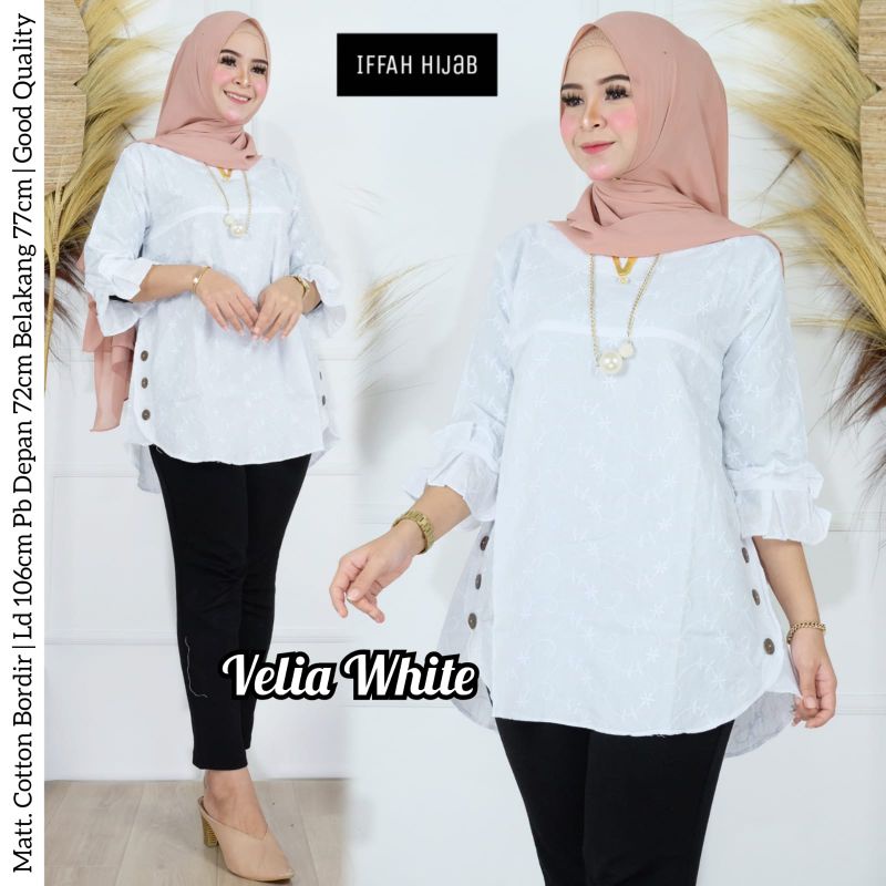 Tunik wanita Velia White blouse wanita good quality Baju atasan putih wanita Tunik putih pesta wanit