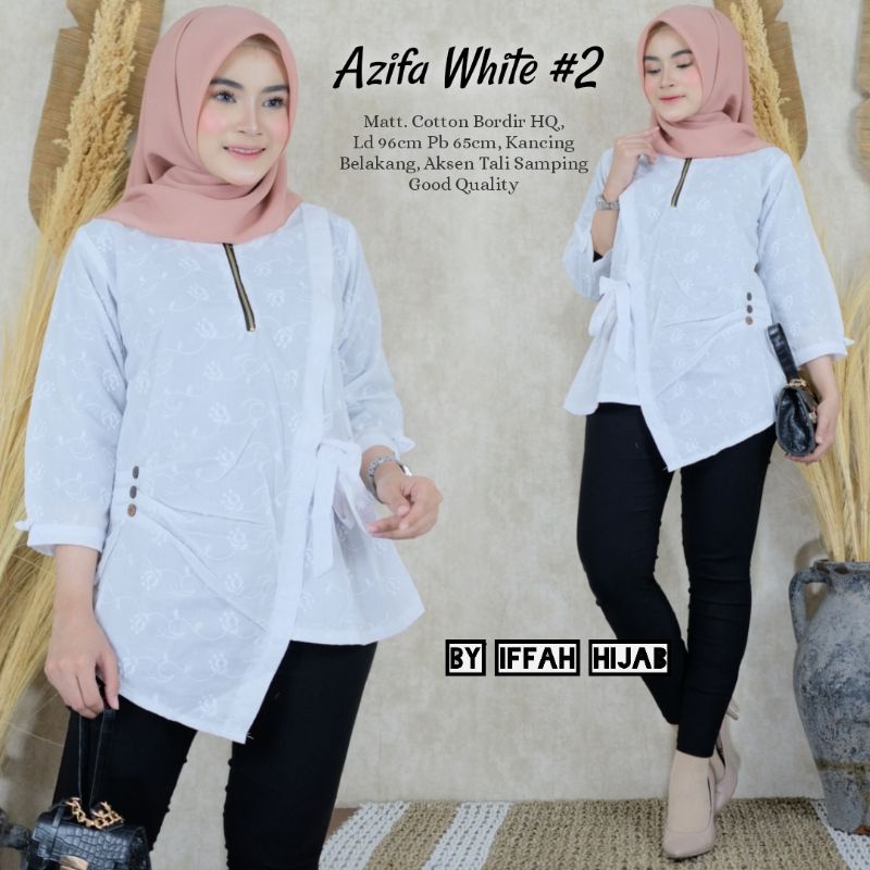 Blouse putih bordir wanita Azifa white # 2 Baju atasan putih wanita Tunik putih bordir wanita good q
