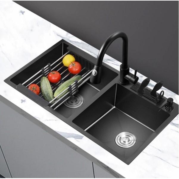 Kitchen Sink Black 8245 / Bak Cuci Piring Hitam 2 Lubang Black