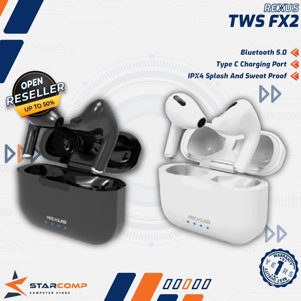 Rexus FX2 TWS Earphone Wireless Bluetooth - Hitam/Putih, IPX4