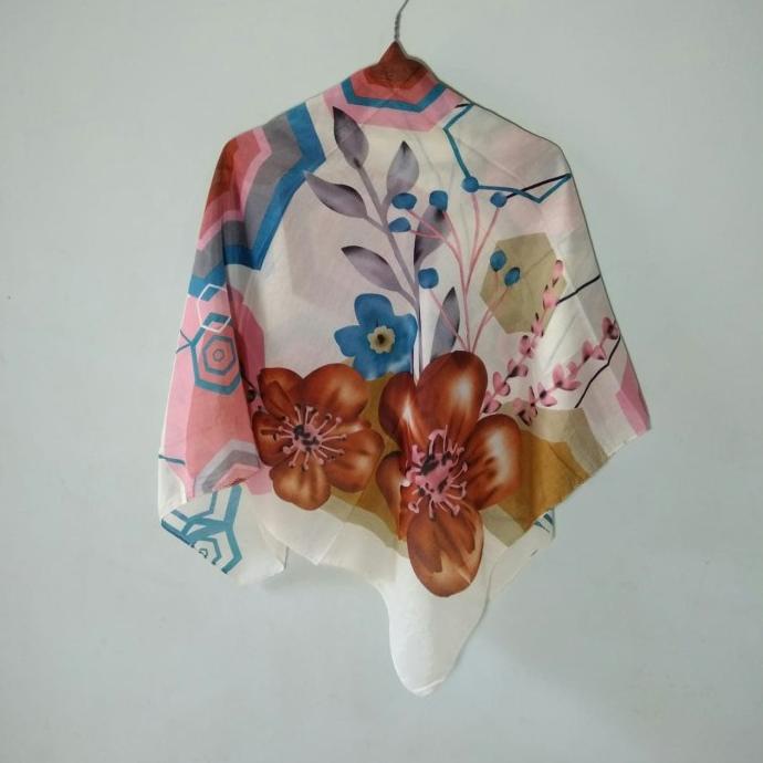 Syal/Scraft/Jilbab Hijab Kerudung Katun Segi Empat Motif Bunga Besar