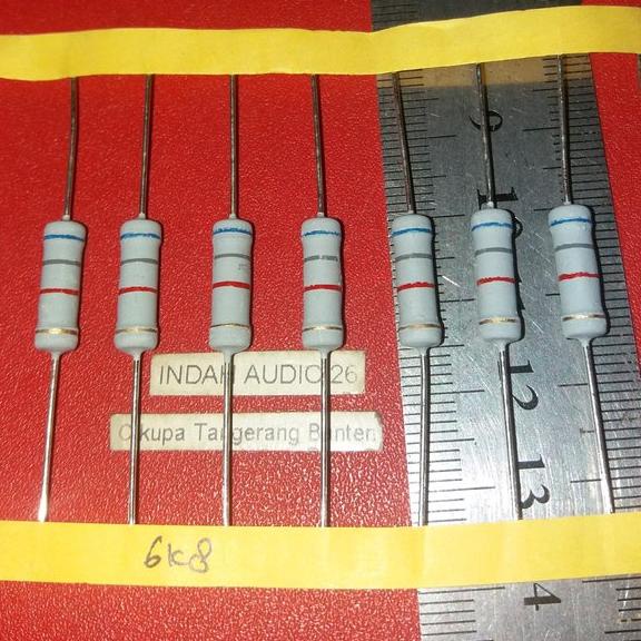 taiwan 6K8  2 watt 5 persen 6.8k 2W resistor 6.8 kiloohm 2watt 6.8 kilo ohm kaki tebal lemas tembaga