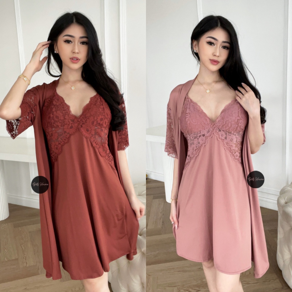 Lingerie Long Dress Flower Merah Baju Tidur Big Size Modern L7G7 Murah Adem Ketat Hot Pants Elegan V