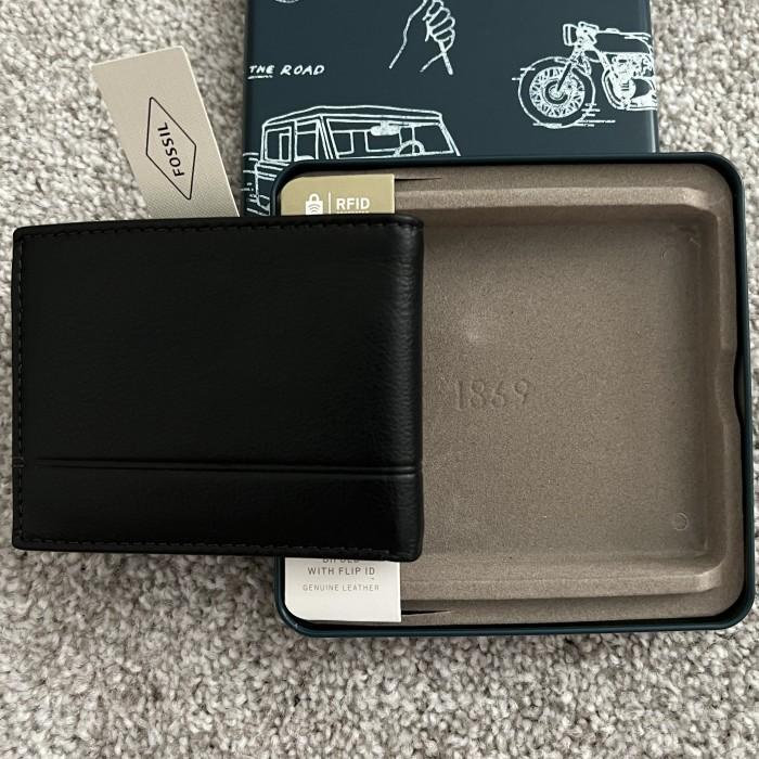 NWT Dompet Pria Fossil Brooks RFID Black with Tin Box