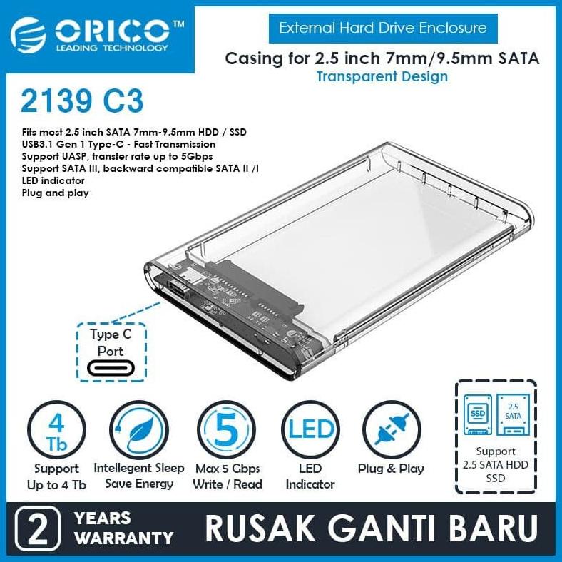 Case Harddisk Eksternal Orico 2139C3 2.5 inch Type-C / Enclosure