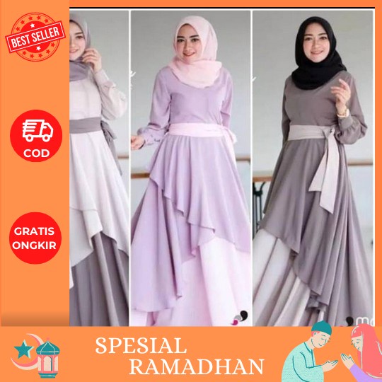 Promo Zoya Dress Baju Dress Wanita Dewasa Muslim Dress Ceruty Babydoll Full Furing Gamis Polos Simpl