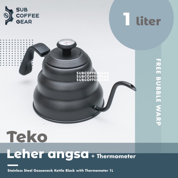 Teko Leher Angsa Gooseneck Kettle Thermometer Suhu Pour Over Kopi 1L