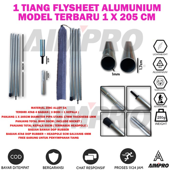 Aimpro Tiang Frame Flysheet Tenda Gunung Tiang Aluminium Ultralight