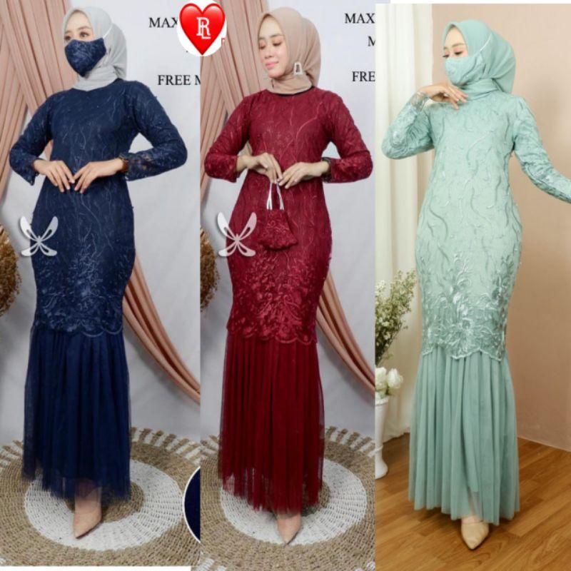 RED LOVE 136/(TERMURAH)/ GAMIS DUYUNG TUTU BRUKAT TILE MUTIARA / GAMIS FASHION PESTA / GAMIS KEBAYA 