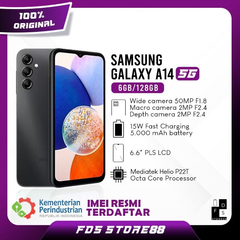 Samsung Galaxy A14 5G 6/128 GB Ram 6 Rom 128 6GB 128GB 4/128 GB Ram 4 4GB Garansi Resmi SEIN
