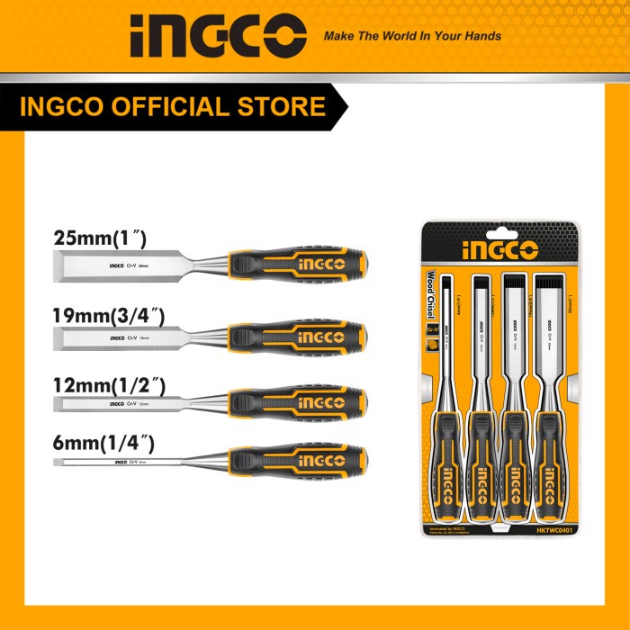 

Ukirku Pahat Tatah Ukir Kayu 4-Pcs Wood Chisel Set (6-25 Mm) Ingco Hktwc0401