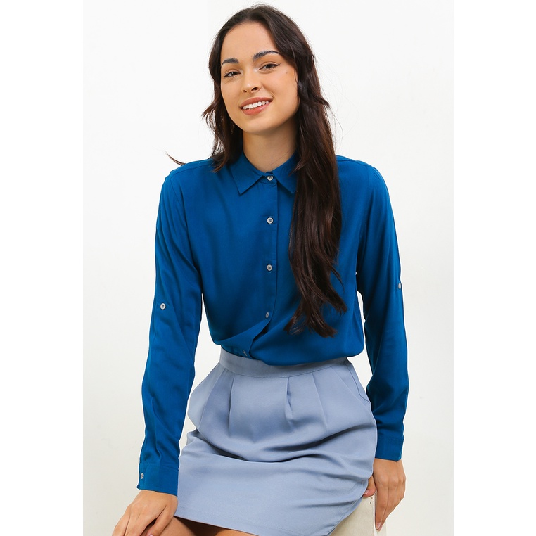 Kemeja Wanita REMIX JEANS Original Polos Cewek Smart Casual Katun Blouse Lengan Panjang C389A34 Pere