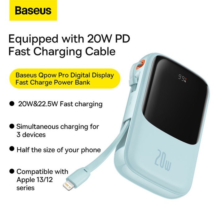 BASEUS POWERBANK QPOW PRO 10.000MAH FOR IPHONE 20W FAST CHARGE